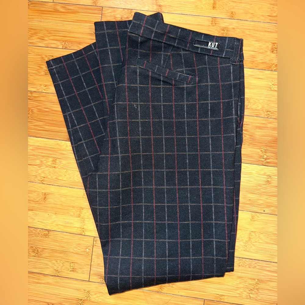 Kut from the Kloth Black & Red Plaid Straight Leg Pants size 16